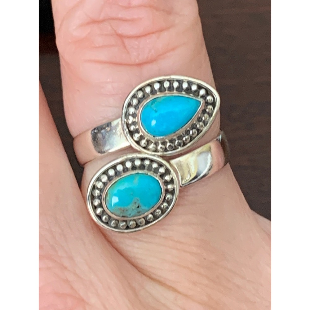 925 Sterling Silver Mohave Turquoise Adjustable Bypass Ring Southwestern Boho